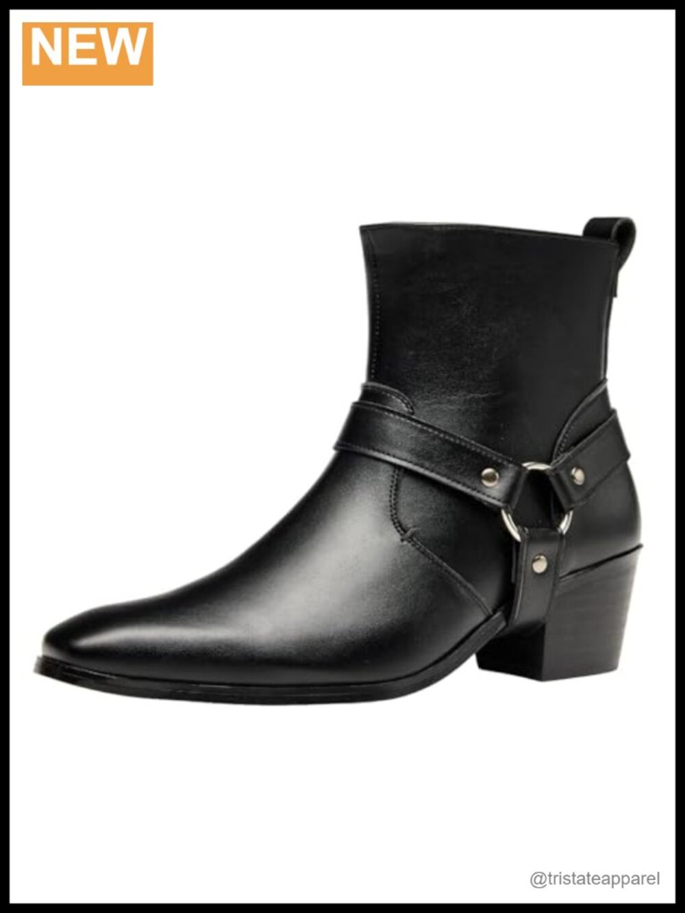 Men's Faux Leather Chelsea Boot with Heel, Square Toe, Slip-Resistant